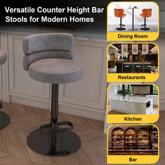 Giacamoz Adjustable Height Swivel Velvet Counter and Bar stool in Stainless Steel