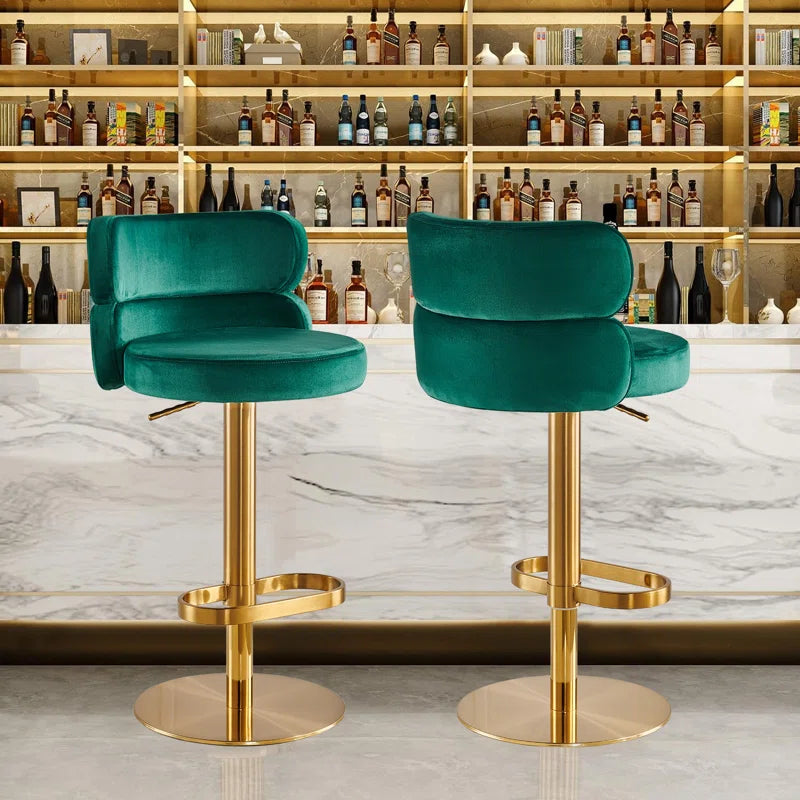 Giacamoz Adjustable Height Swivel Velvet Counter and Bar stool in Stainless Steel