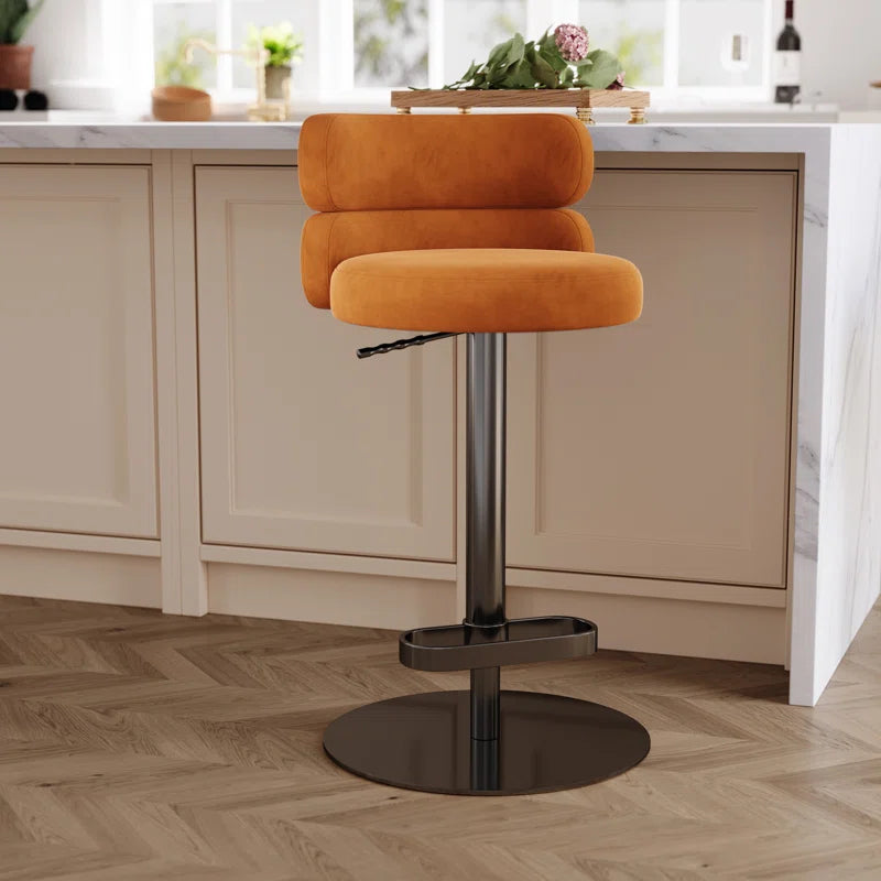 Giacamoz Adjustable Height Swivel Velvet Counter and Bar stool in Stainless Steel