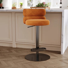 Giacamoz Adjustable Height Swivel Velvet Counter and Bar stool in Stainless Steel