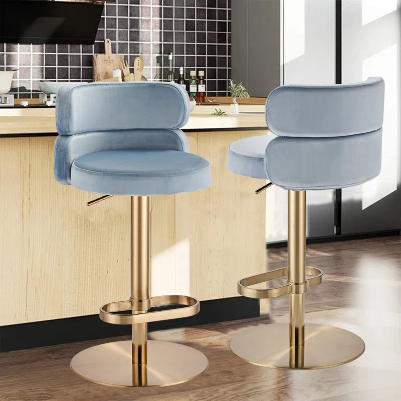 Giacamoz Adjustable Height Swivel Velvet Counter and Bar stool in Stainless Steel