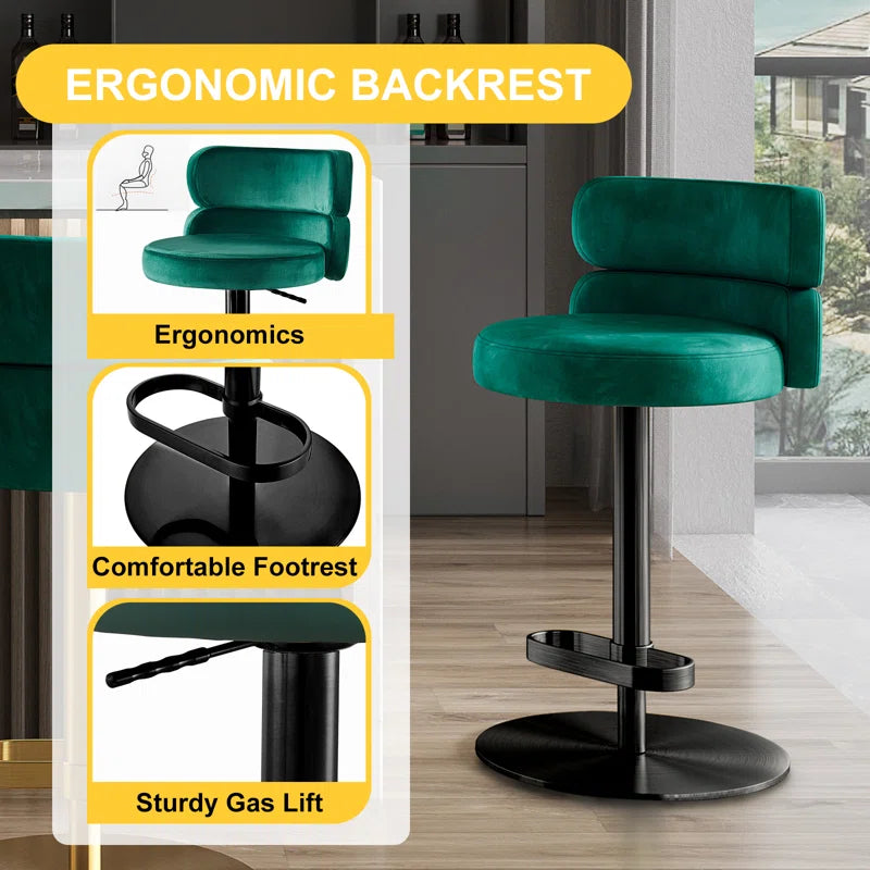 Giacamoz Adjustable Height Swivel Velvet Counter and Bar stool in Stainless Steel
