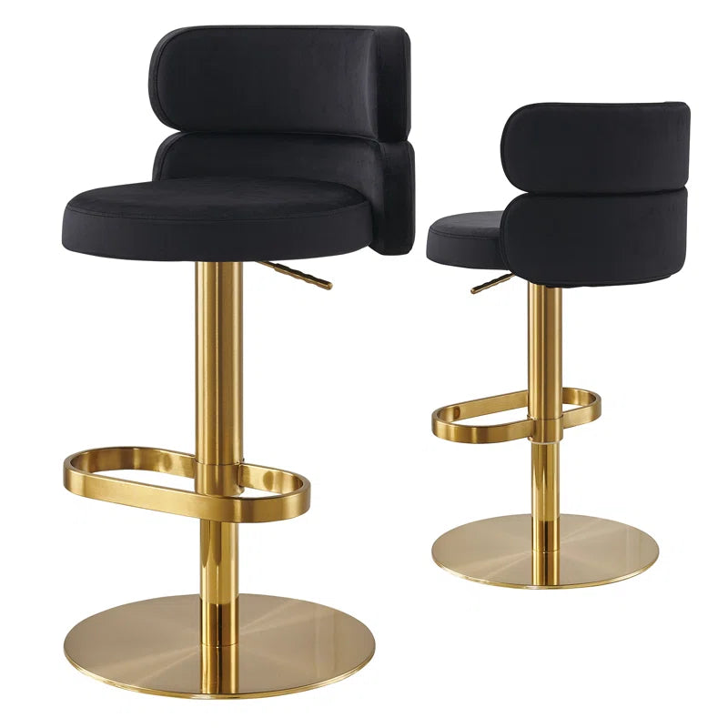 Giacamoz Adjustable Height Swivel Velvet Counter and Bar stool in Stainless Steel