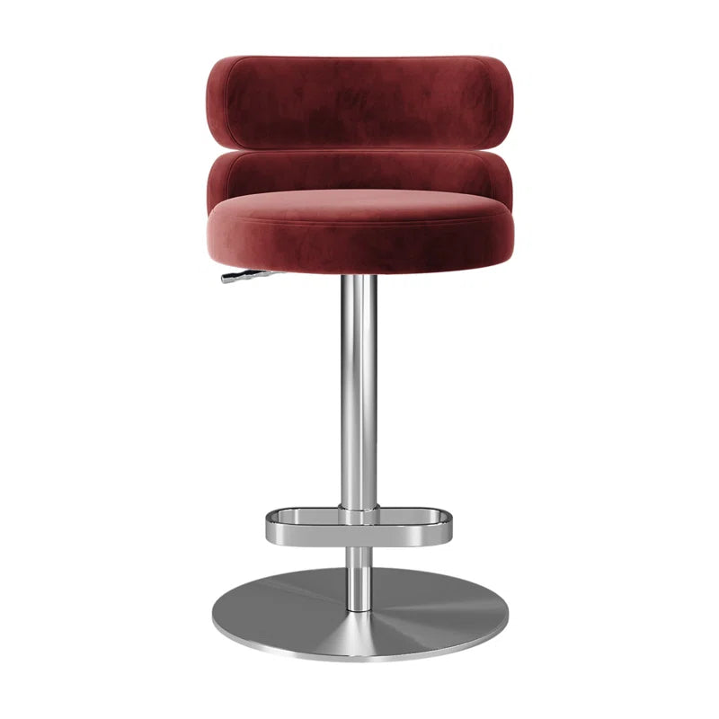 Giacamoz Adjustable Height Swivel Velvet Counter and Bar stool in Stainless Steel