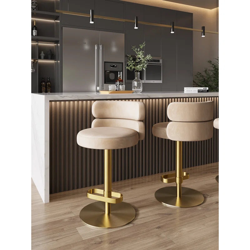 Giacamoz Adjustable Height Swivel Velvet Counter and Bar stool in Stainless Steel