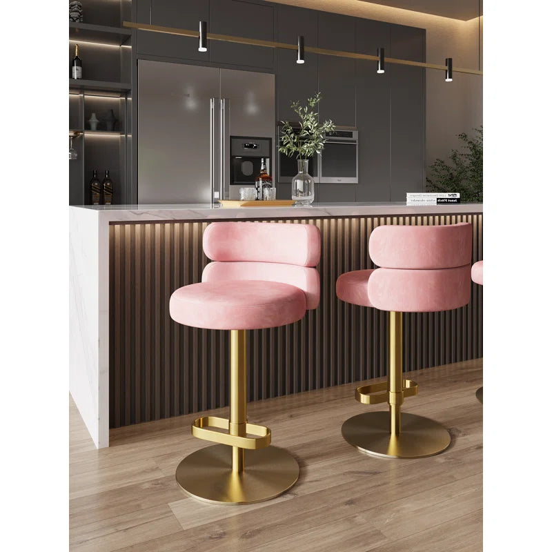 Giacamoz Adjustable Height Swivel Velvet Counter and Bar stool in Stainless Steel
