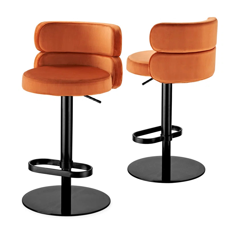 Giacamoz Adjustable Height Swivel Velvet Counter and Bar stool in Stainless Steel