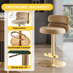 Giacamoz Adjustable Height Swivel Velvet Counter and Bar stool in Stainless Steel