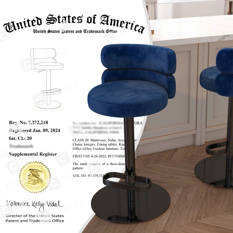 Giacamoz Adjustable Height Swivel Velvet Counter and Bar stool in Stainless Steel