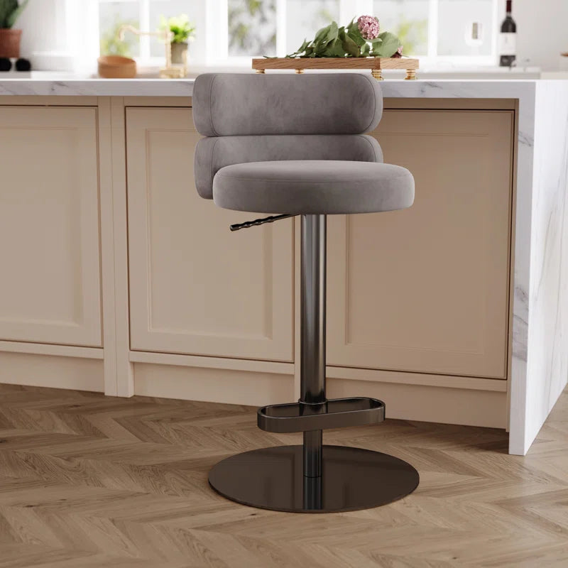 Giacamoz Adjustable Height Swivel Velvet Counter and Bar stool in Stainless Steel