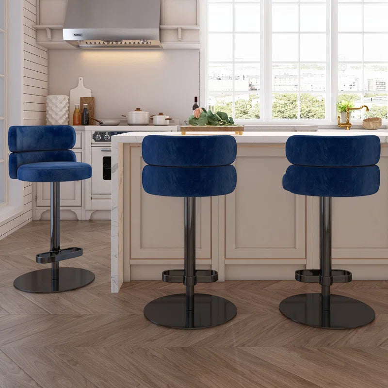 Giacamoz Adjustable Height Swivel Velvet Counter and Bar stool in Stainless Steel