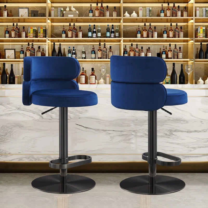 Giacamoz Adjustable Height Swivel Velvet Counter and Bar stool in Stainless Steel