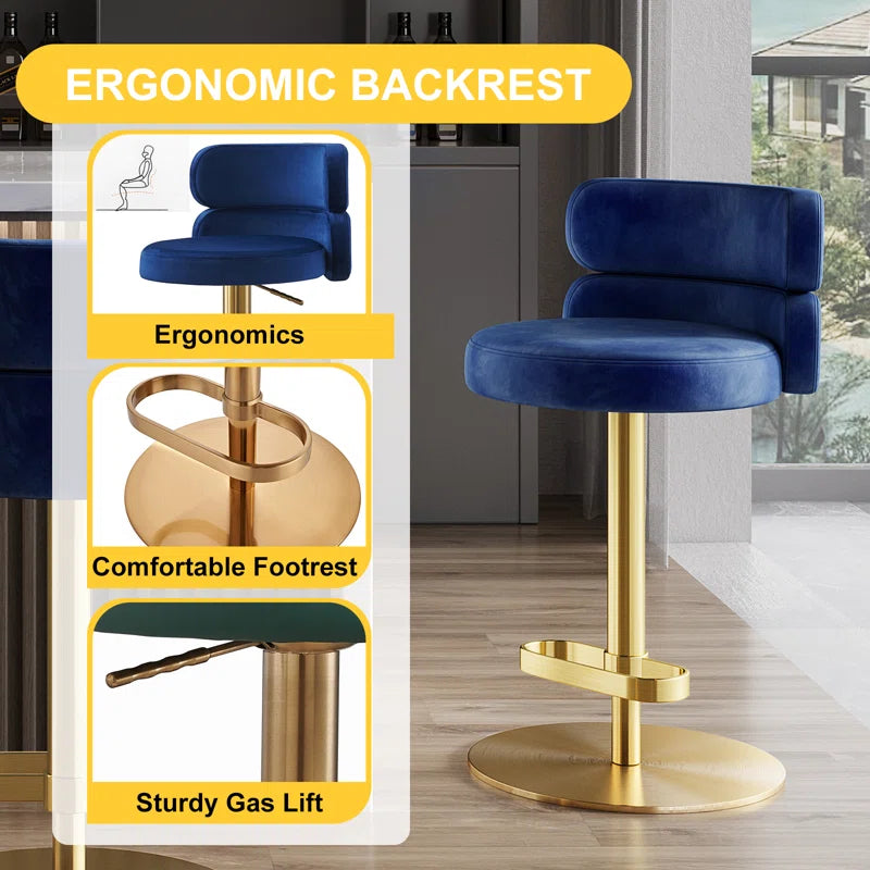 Giacamoz Adjustable Height Swivel Velvet Counter and Bar stool in Stainless Steel