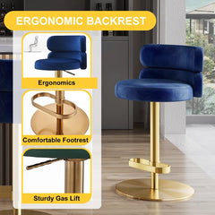 Giacamoz Adjustable Height Swivel Velvet Counter and Bar stool in Stainless Steel