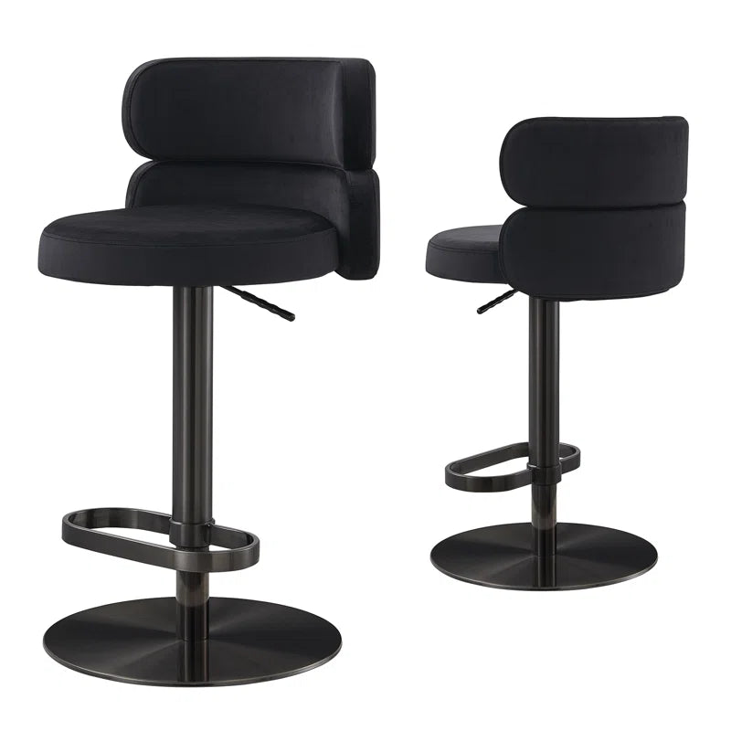 Giacamoz Adjustable Height Swivel Velvet Counter and Bar stool in Stainless Steel