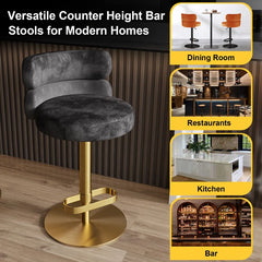 Giacamoz Adjustable Height Swivel Velvet Counter and Bar stool in Stainless Steel