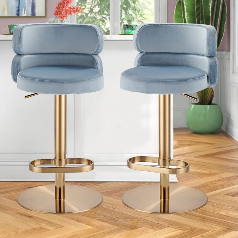 Giacamoz Adjustable Height Swivel Velvet Counter and Bar stool in Stainless Steel