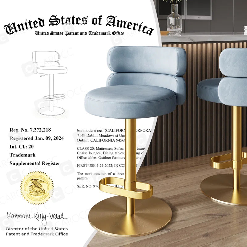 Giacamoz Adjustable Height Swivel Velvet Counter and Bar stool in Stainless Steel