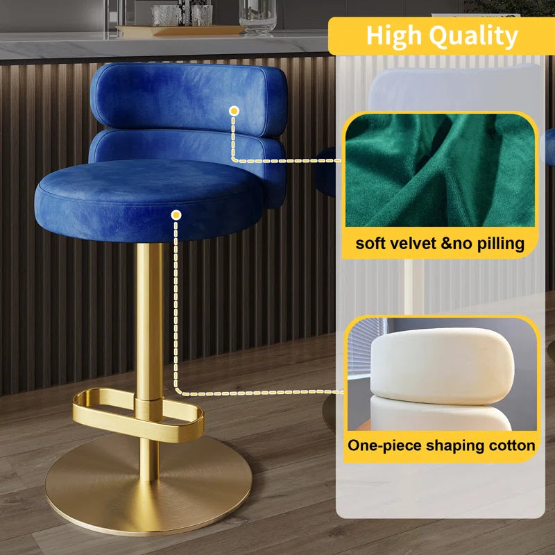 Giacamoz Adjustable Height Swivel Velvet Counter and Bar stool in Stainless Steel