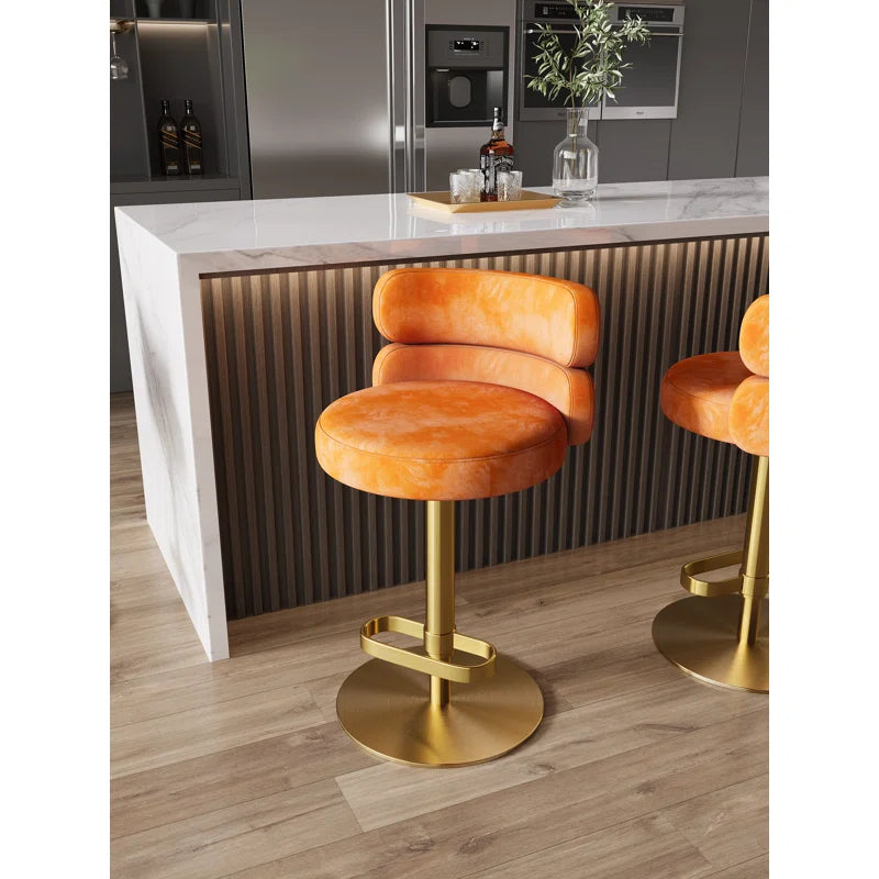 Giacamoz Adjustable Height Swivel Velvet Counter and Bar stool in Stainless Steel