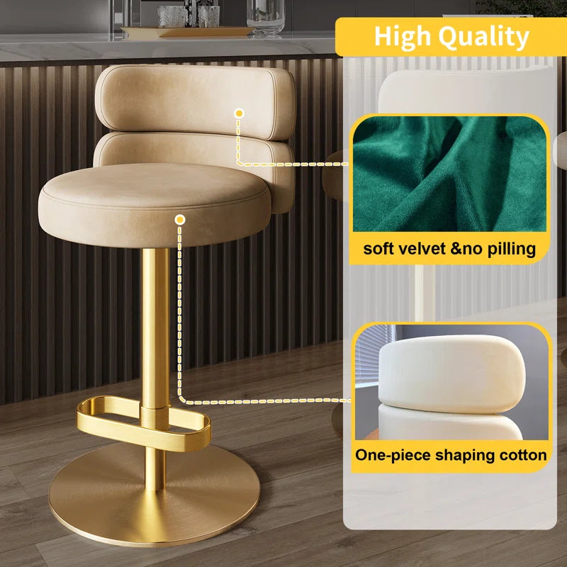 Giacamoz Adjustable Height Swivel Velvet Counter and Bar stool in Stainless Steel