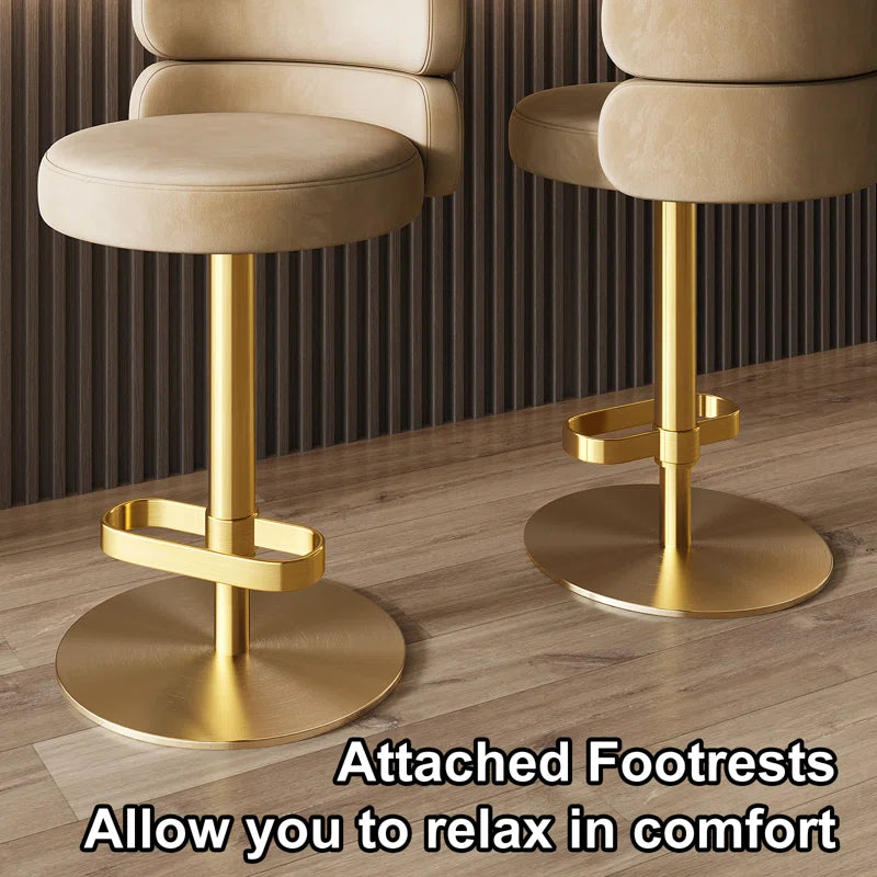 Giacamoz Adjustable Height Swivel Velvet Counter and Bar stool in Stainless Steel