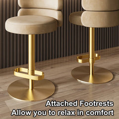 Giacamoz Adjustable Height Swivel Velvet Counter and Bar stool in Stainless Steel