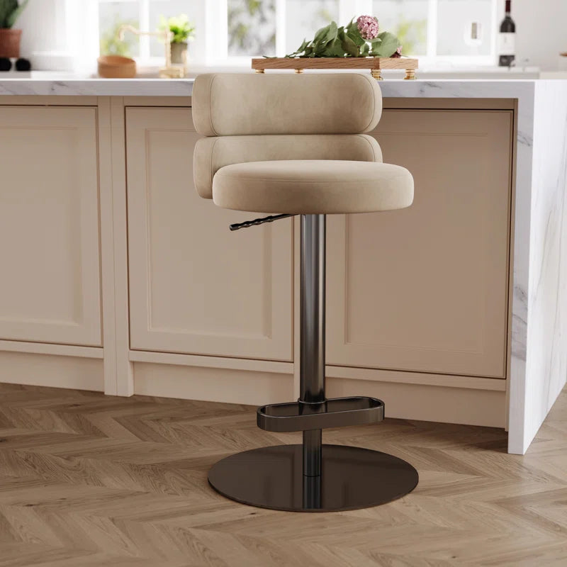 Giacamoz Adjustable Height Swivel Velvet Counter and Bar stool in Stainless Steel
