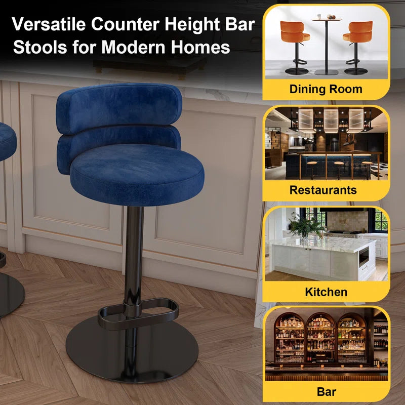 Giacamoz Adjustable Height Swivel Velvet Counter and Bar stool in Stainless Steel