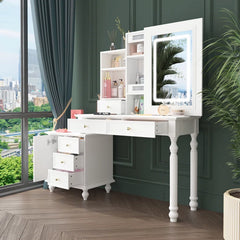 Recryter 5 Drawers Makeup Vanity Table With Mirror - Wooden Bazar