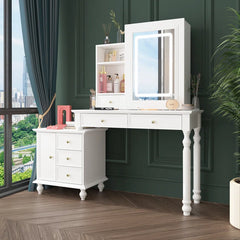 Recryter 5 Drawers Makeup Vanity Table With Mirror - Wooden Bazar