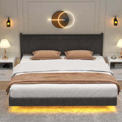 Floating Upholstered Metal Platform Bed