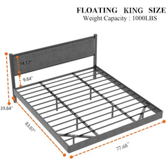 Floating Upholstered Metal Platform Bed