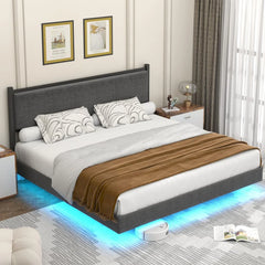 Floating Upholstered Metal Platform Bed