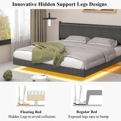 Floating Upholstered Metal Platform Bed