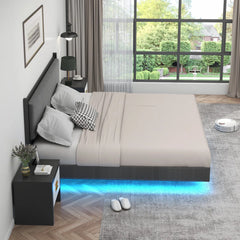 Floating Upholstered Metal Platform Bed