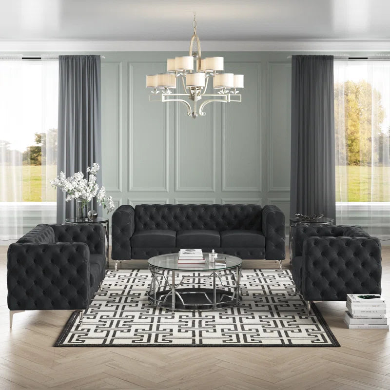 Godeuso 3 - Piece Velvet Living Room Luxury Sofa Set