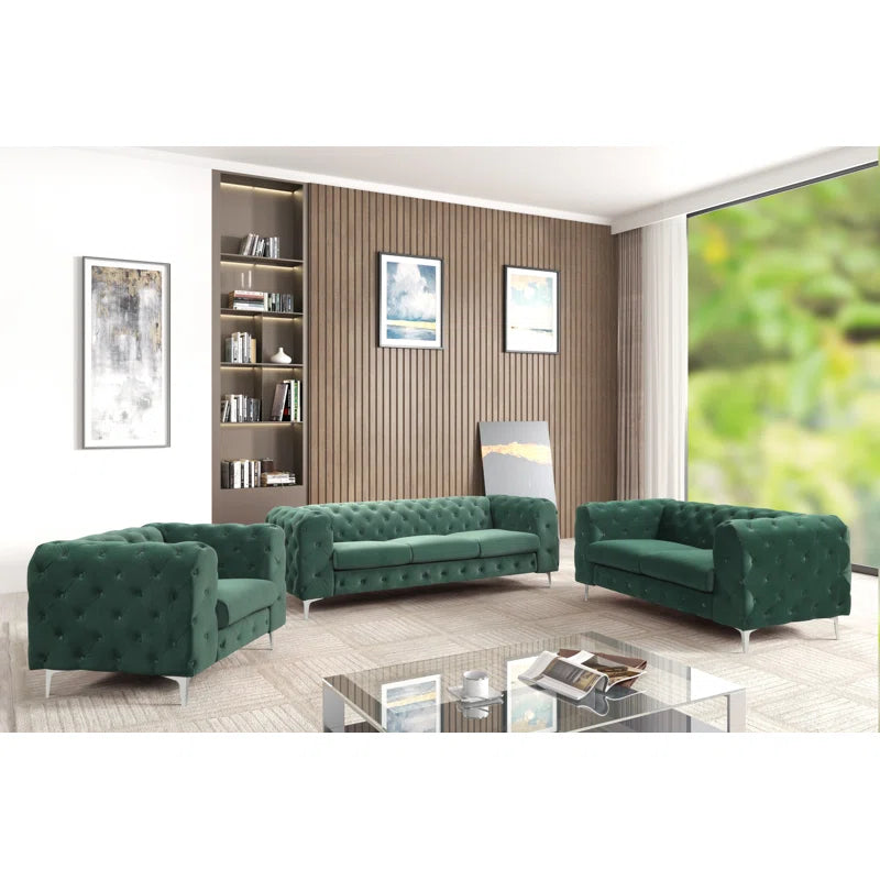 Godeuso 3 - Piece Velvet Living Room Luxury Sofa Set