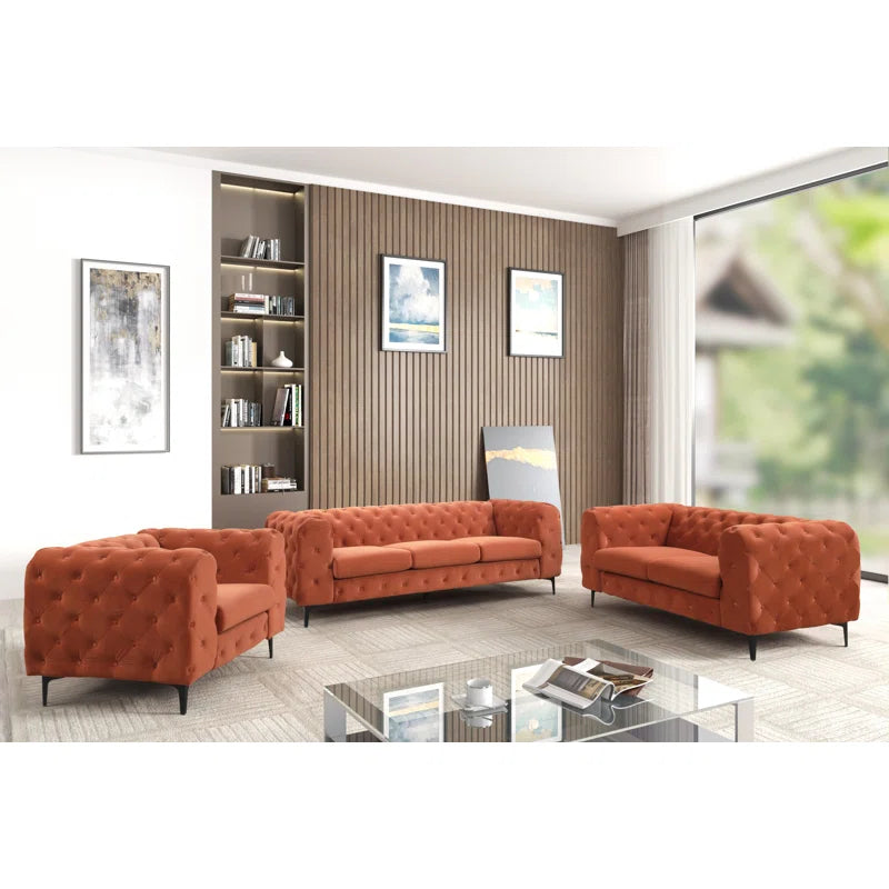 Godeuso 3 - Piece Velvet Living Room Luxury Sofa Set