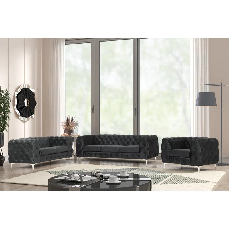 Godeuso 3 - Piece Velvet Living Room Luxury Sofa Set