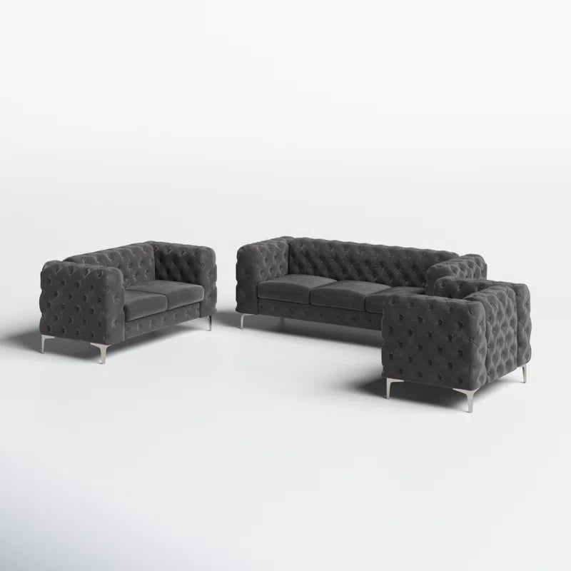 Godeuso 3 - Piece Velvet Living Room Luxury Sofa Set