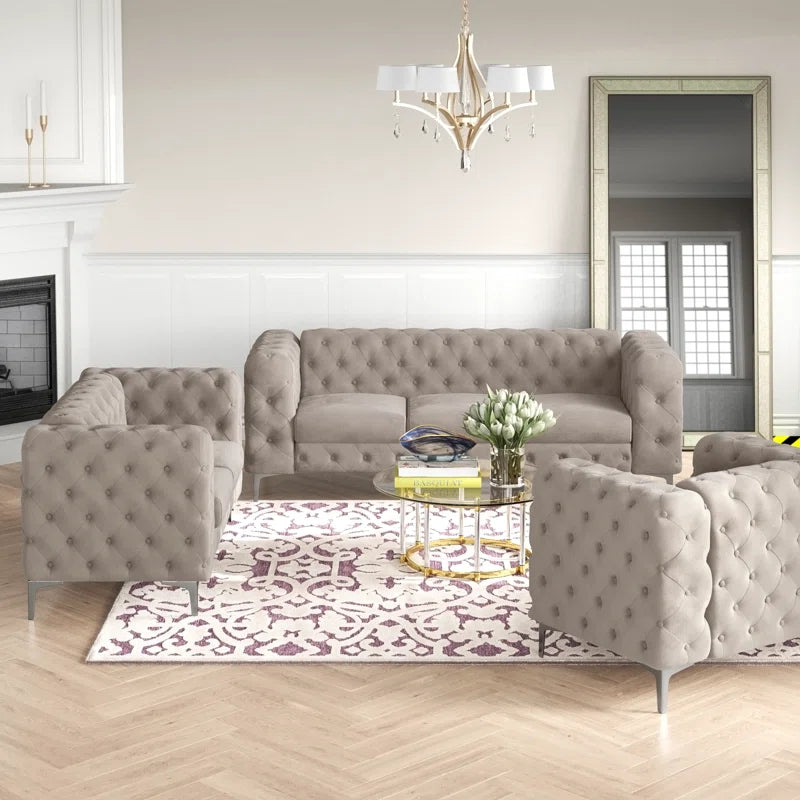 Godeuso 3 - Piece Velvet Living Room Luxury Sofa Set