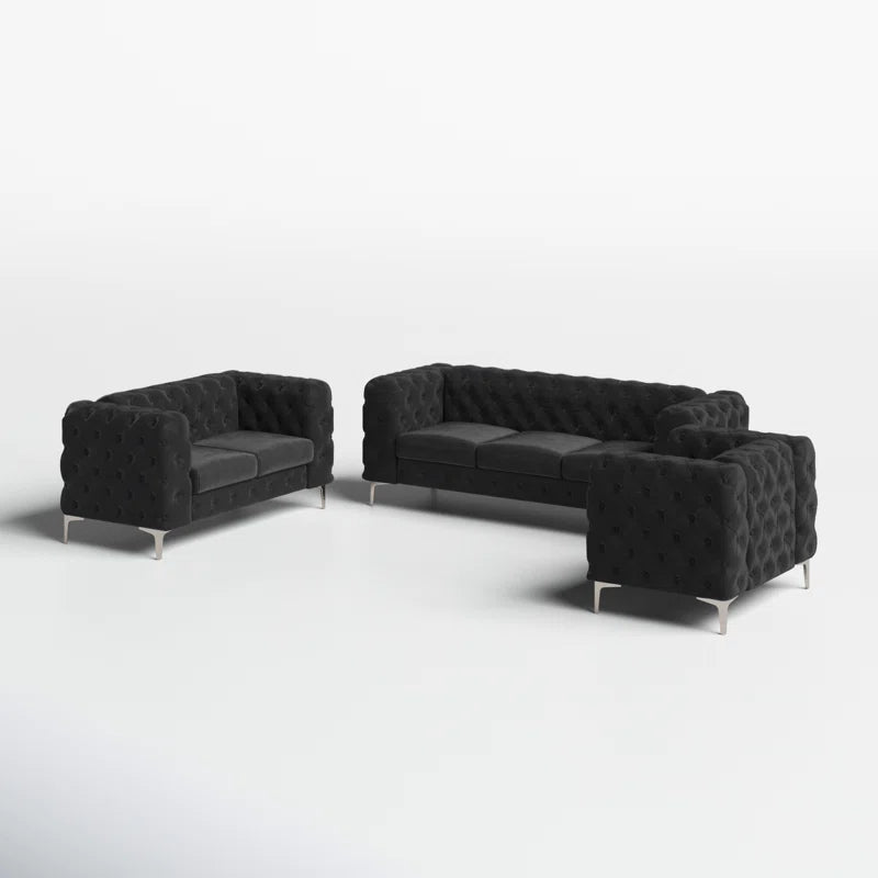 Godeuso 3 - Piece Velvet Living Room Luxury Sofa Set