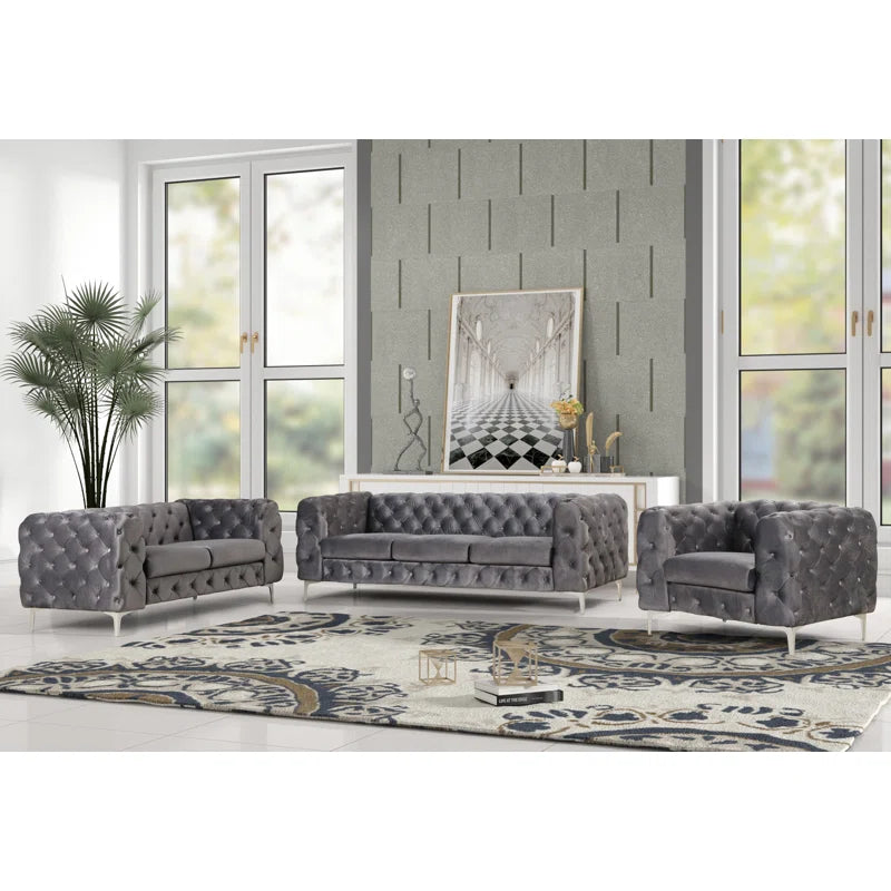 Godeuso 3 - Piece Velvet Living Room Luxury Sofa Set