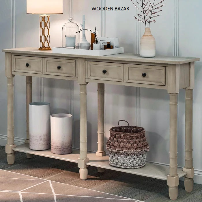 Wilson Console Table Sofa Table Easy Assembly With Two Storage Drawers And Bottom Shelf - Wooden Bazar