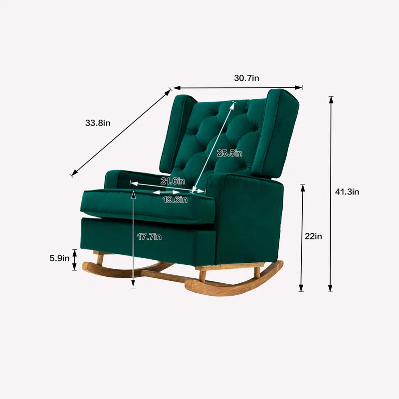 Ketwer Upholstered Velvet Rocking Chair with Sturdy Wood Base