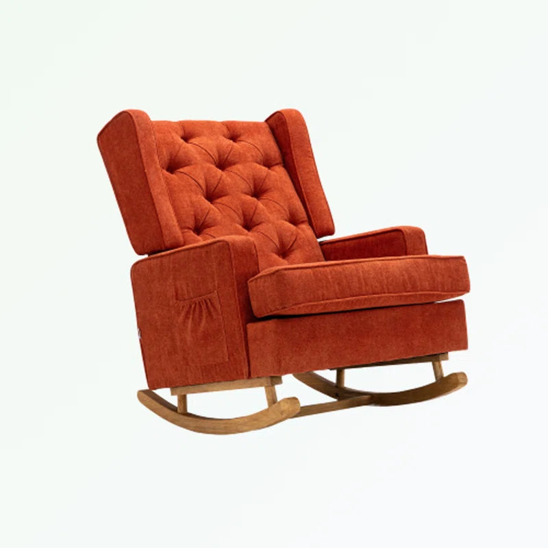 Ketwer Upholstered Velvet Rocking Chair with Sturdy Wood Base