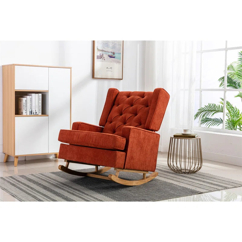 Ketwer Upholstered Velvet Rocking Chair with Sturdy Wood Base