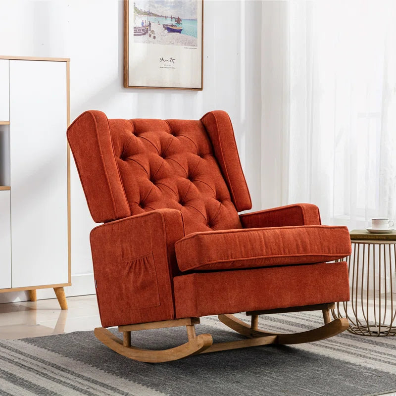 Ketwer Upholstered Velvet Rocking Chair with Sturdy Wood Base