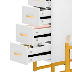 Adilion Vanity Desk with Tri-Fold Mirror, Adjustable LED Lights & Stool